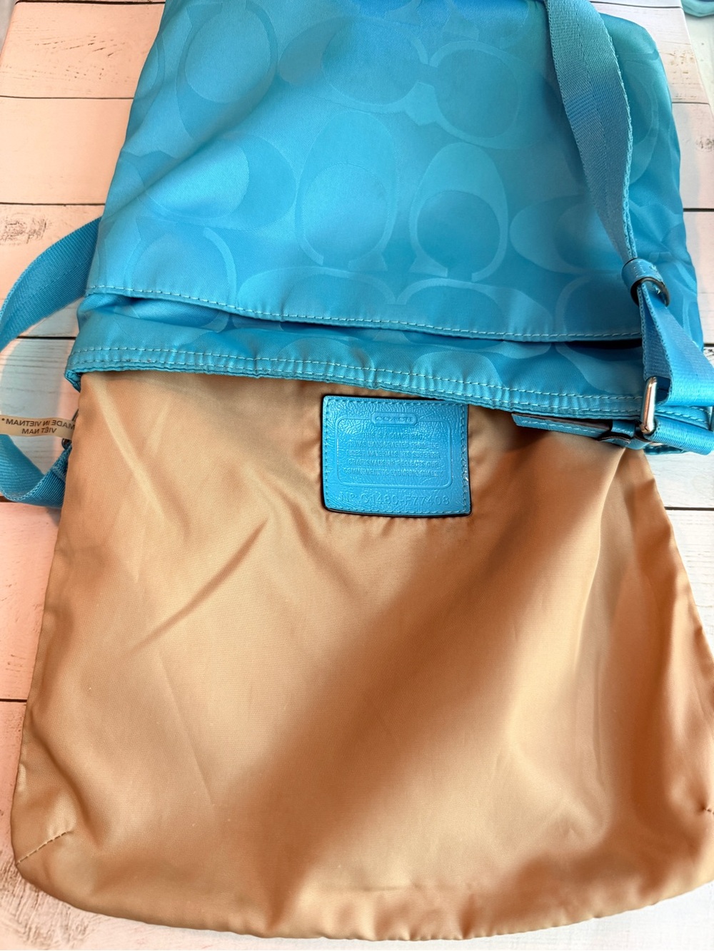 Coach | Signature Getaway Nylon File Crossbody Bag (F77408), Turquoise Blue - Picture 7 of 16